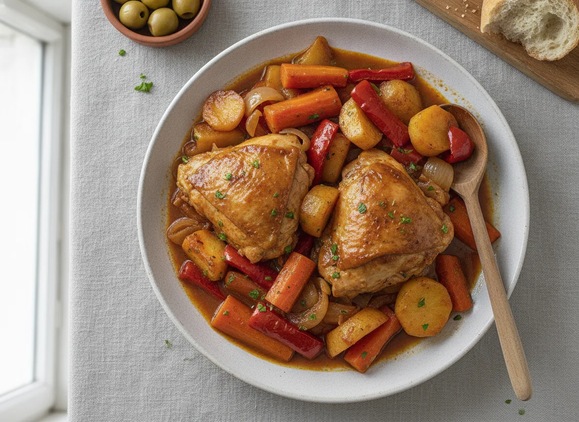 Pollo guisado con verduras y patatas photo