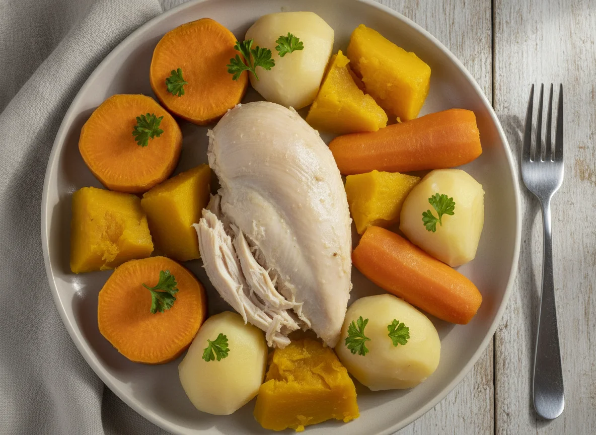 Pollo hervido con vegetales mixtos photo