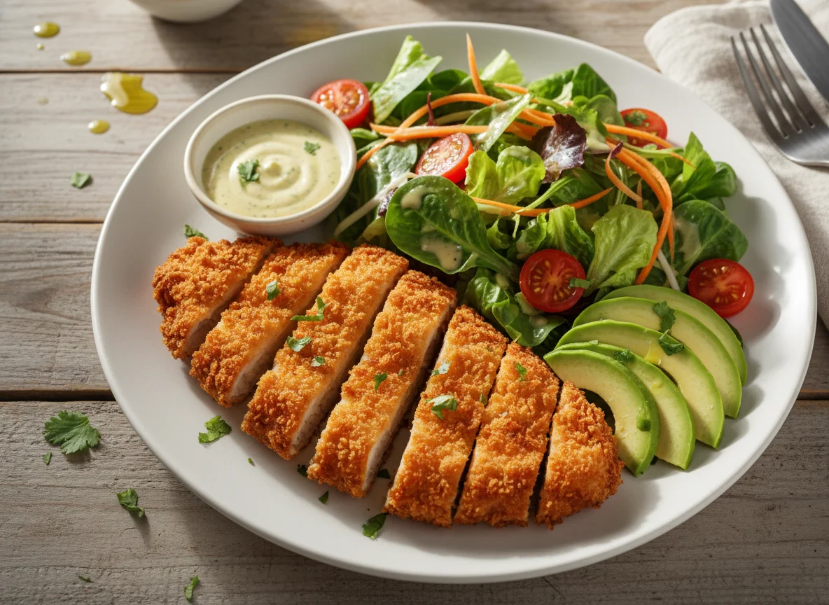 Pollo Katsu con Ensalada y Palta photo