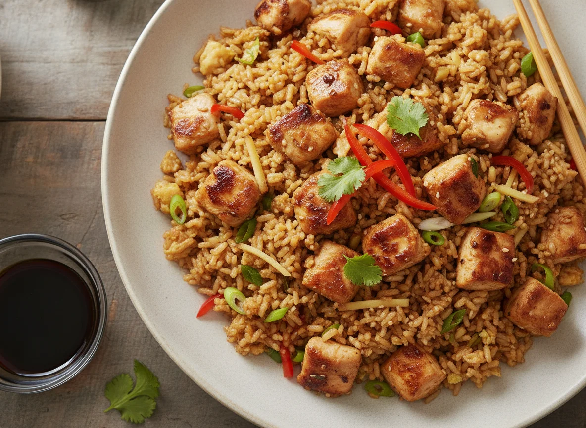 Pollo salteado con arroz chaufa photo