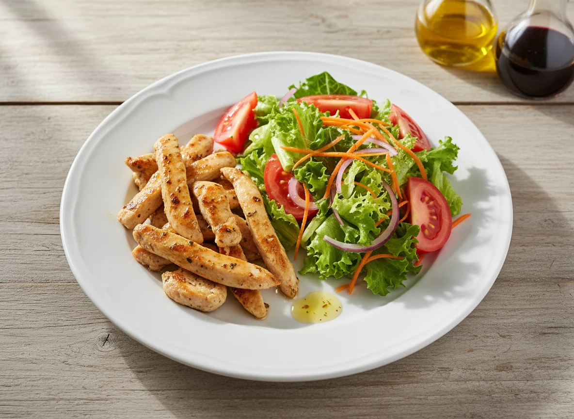 Pollo salteado con ensalada mixta photo