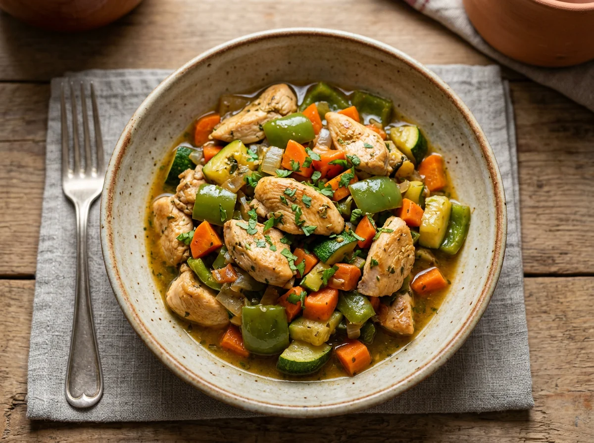 Pollo salteado con verduras photo