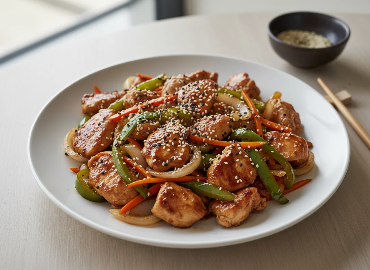 Pollo salteado con verduras y sésamo photo