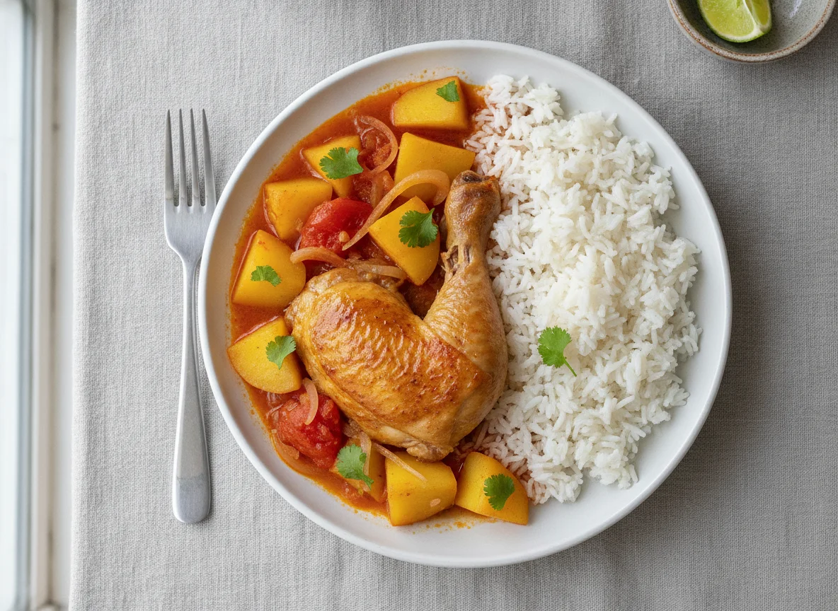 Pollo sudado con arroz blanco photo