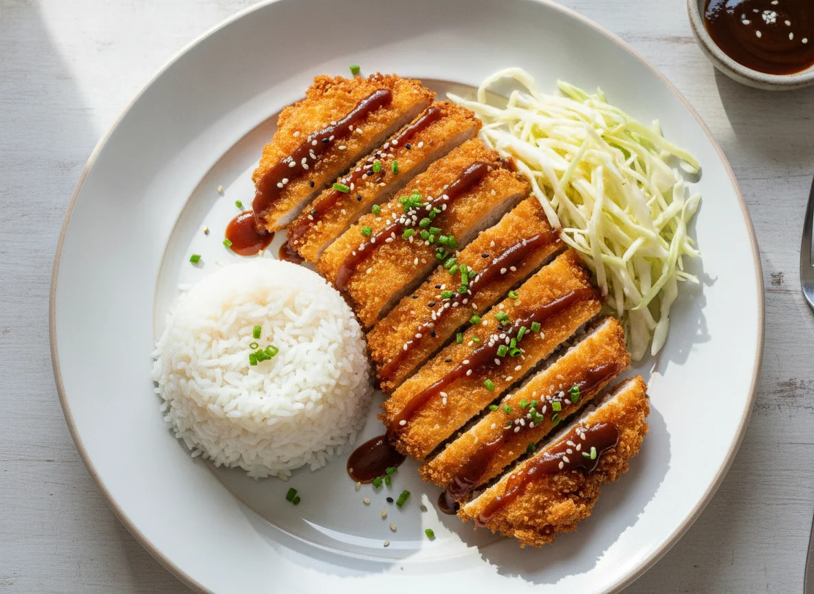 Pollo Tonkatsu con Arroz y Ensalada de Col photo