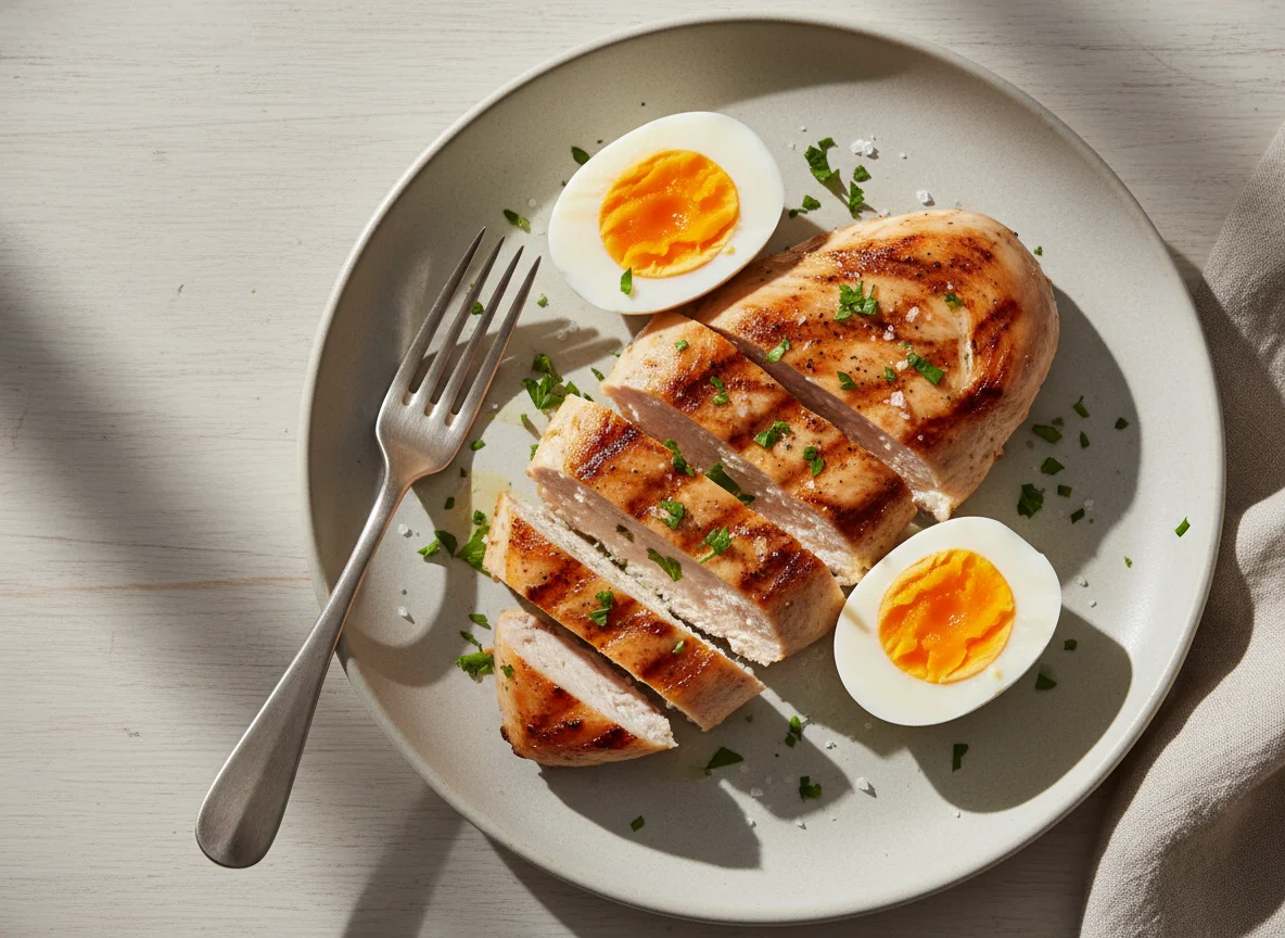 Pollo y huevos duros photo
