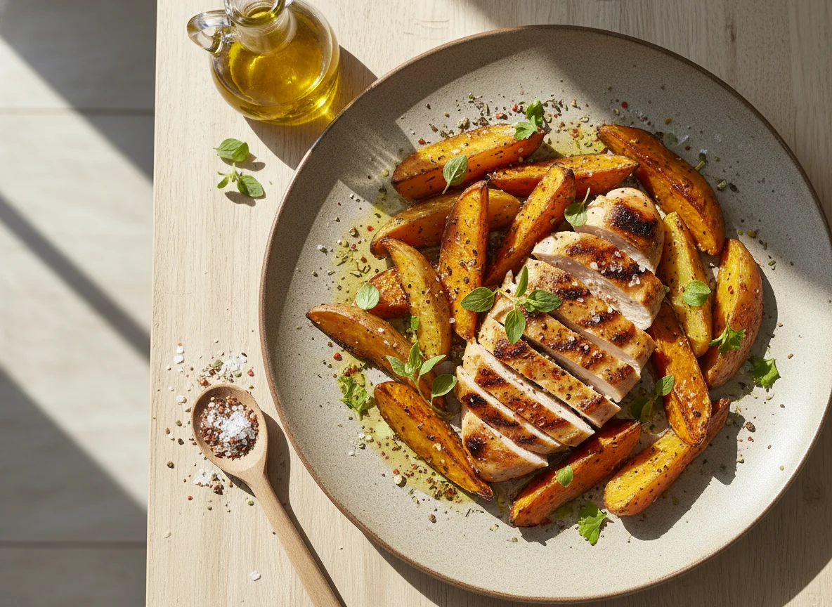 Pollo y vegetales asados photo