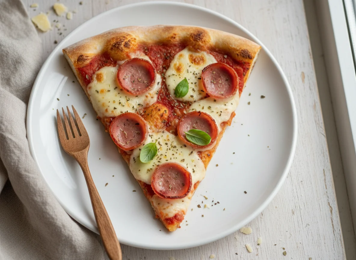 Porción de pizza con jamón y queso photo