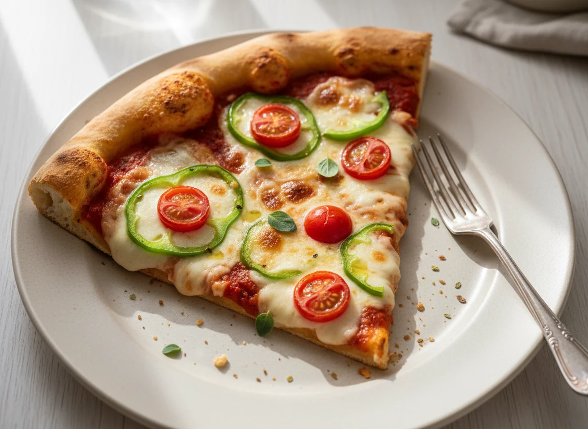 Porción de pizza con tomate y pimiento photo
