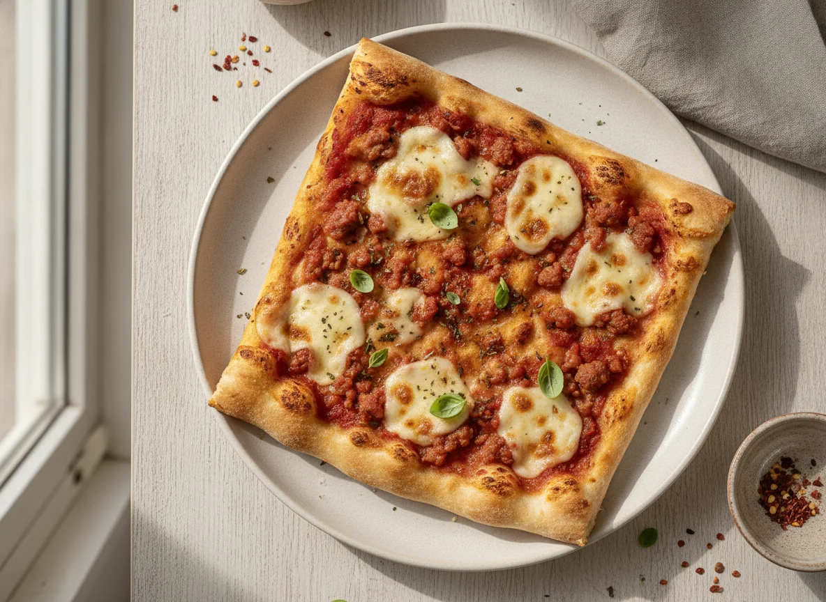 Porción de pizza de carne photo