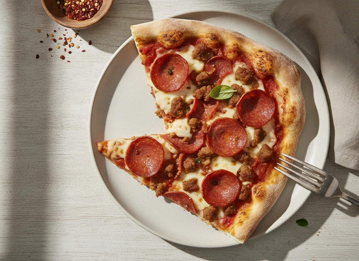 Porción de pizza de carnes photo