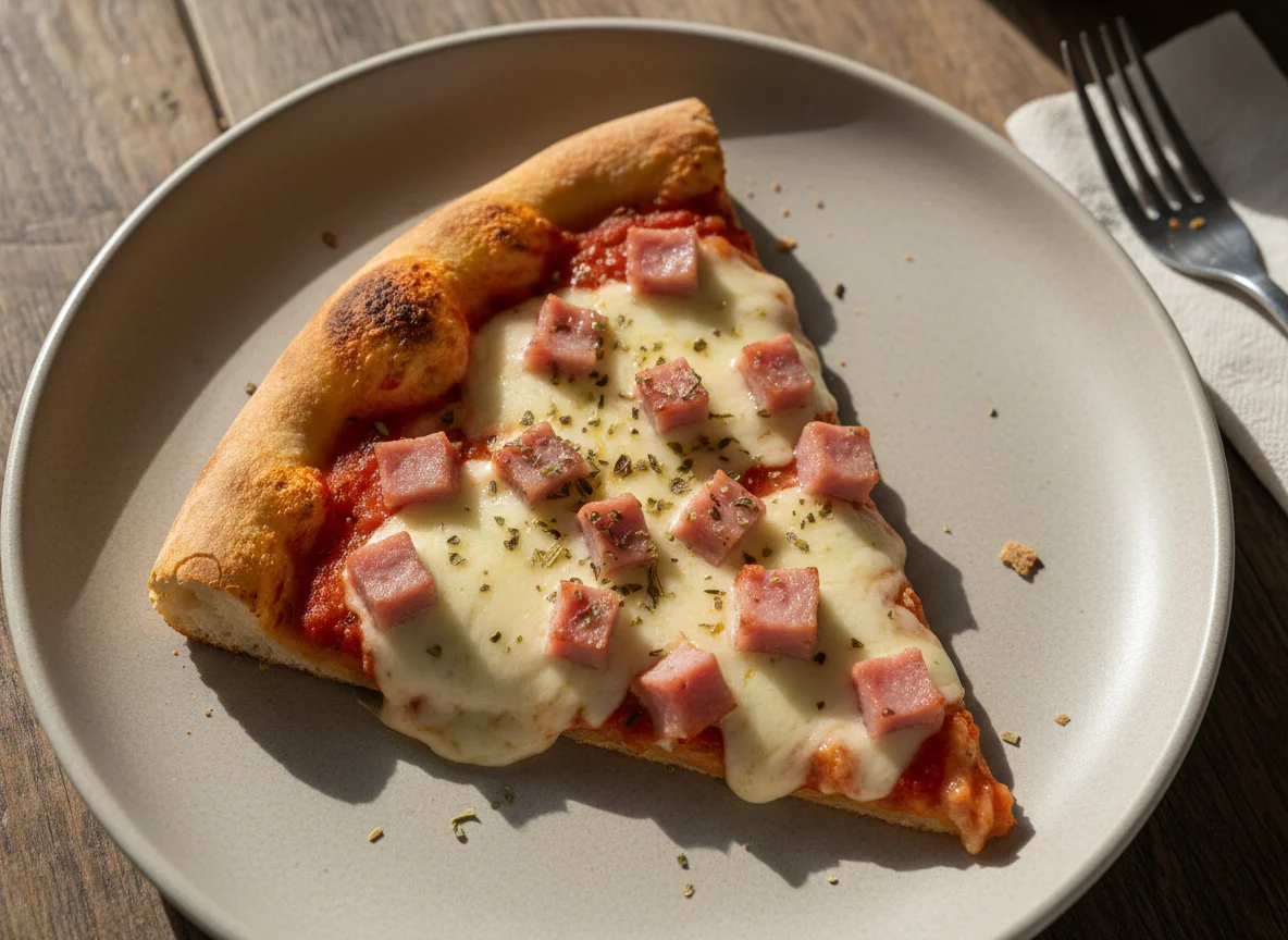 Porción de pizza de jamón y queso photo