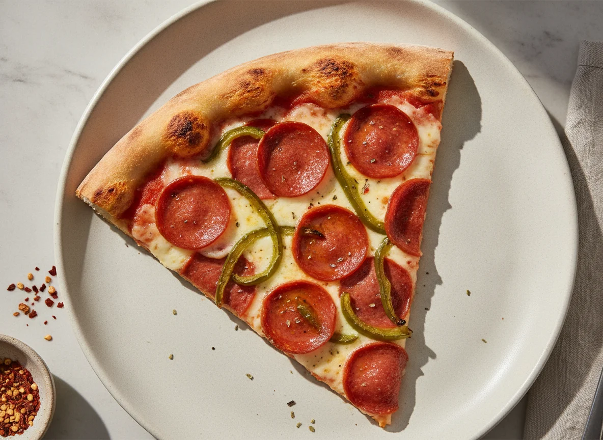 Porción de pizza de pepperoni y pimiento photo