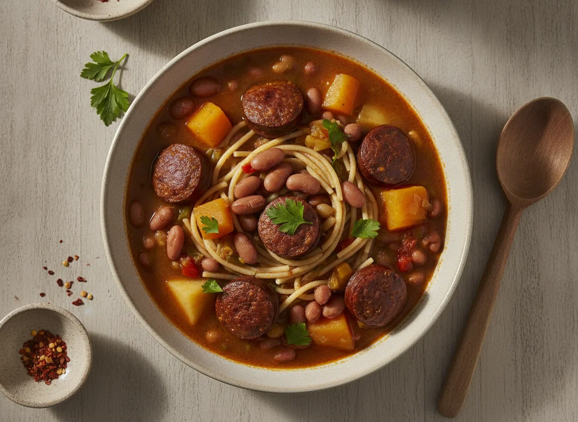Porotos con riendas y longaniza photo