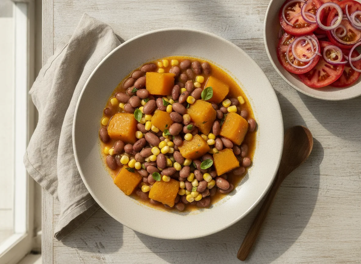 Porotos granados con ensalada chilena photo
