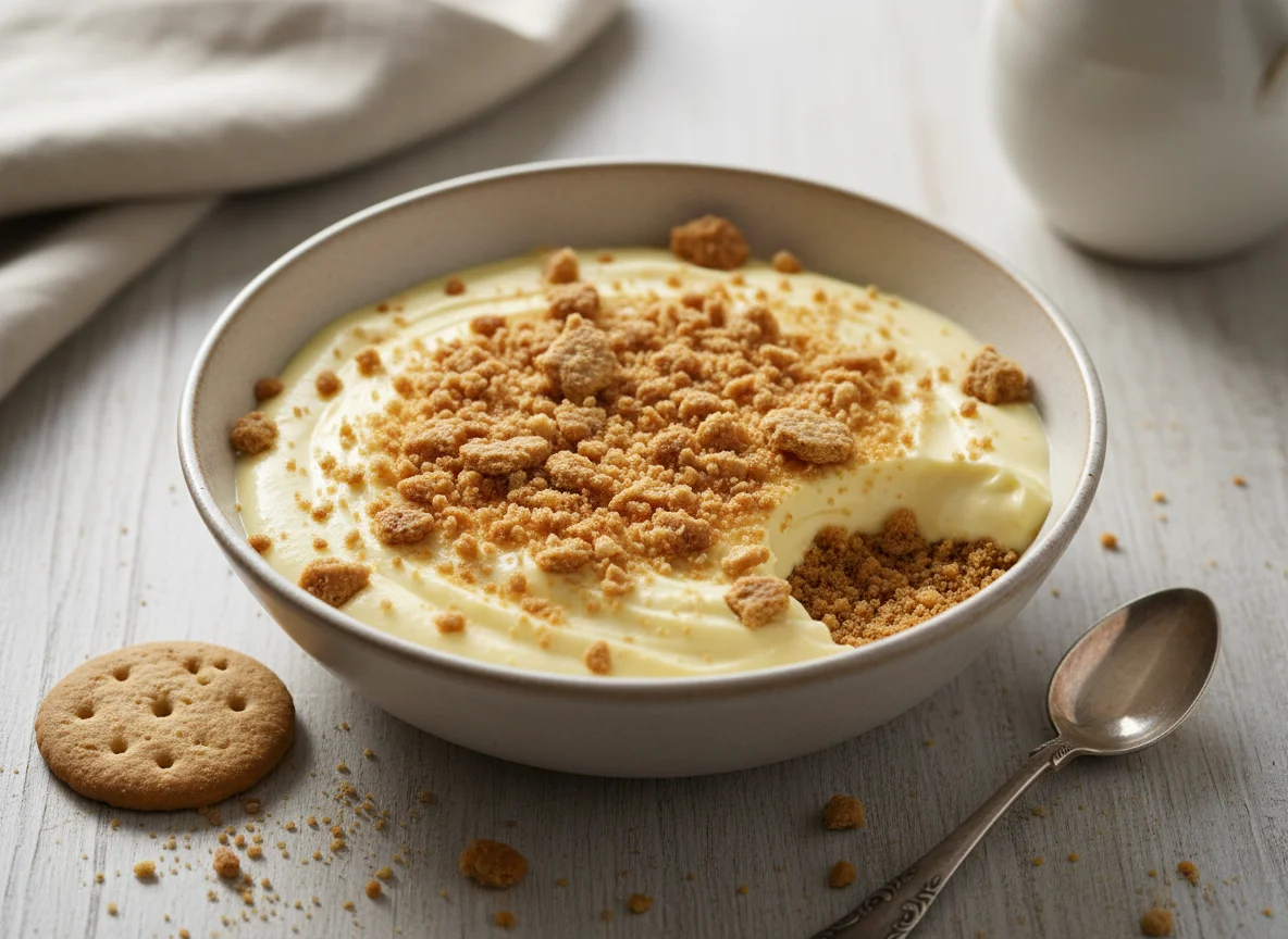 Postre cremoso con galleta photo