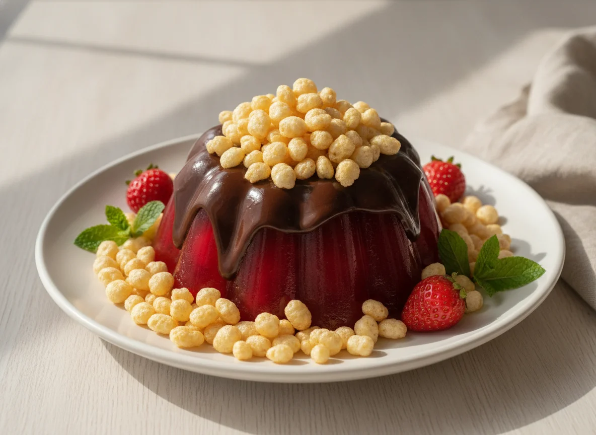 Postre de gelatina con chocolate y cereales photo