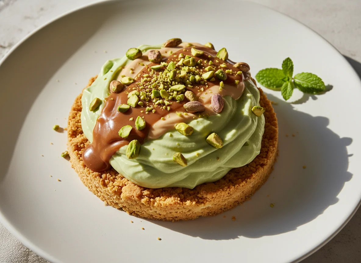 Postre de pistacho y crema photo