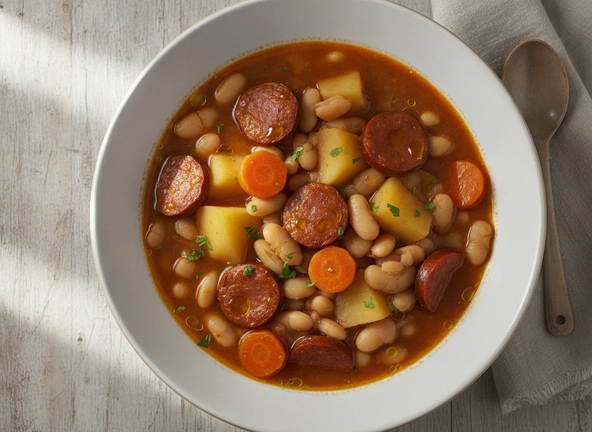 Potaje de alubias con patatas y chorizo photo