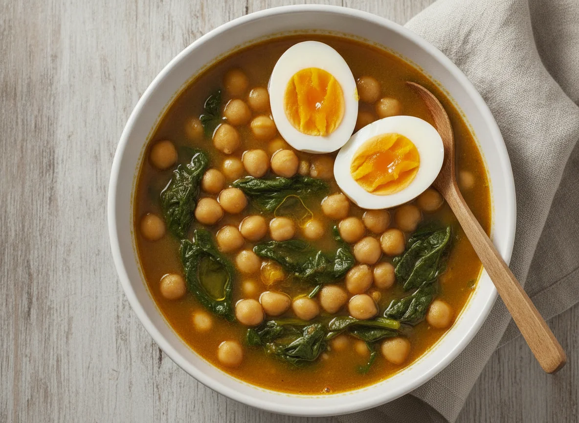 Potaje de garbanzos con espinacas y huevo photo