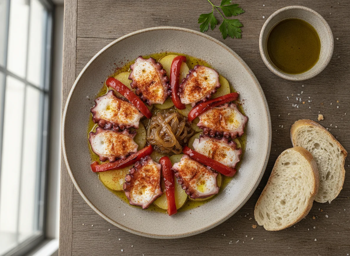 Pulpo a la gallega con pimientos y patatas photo