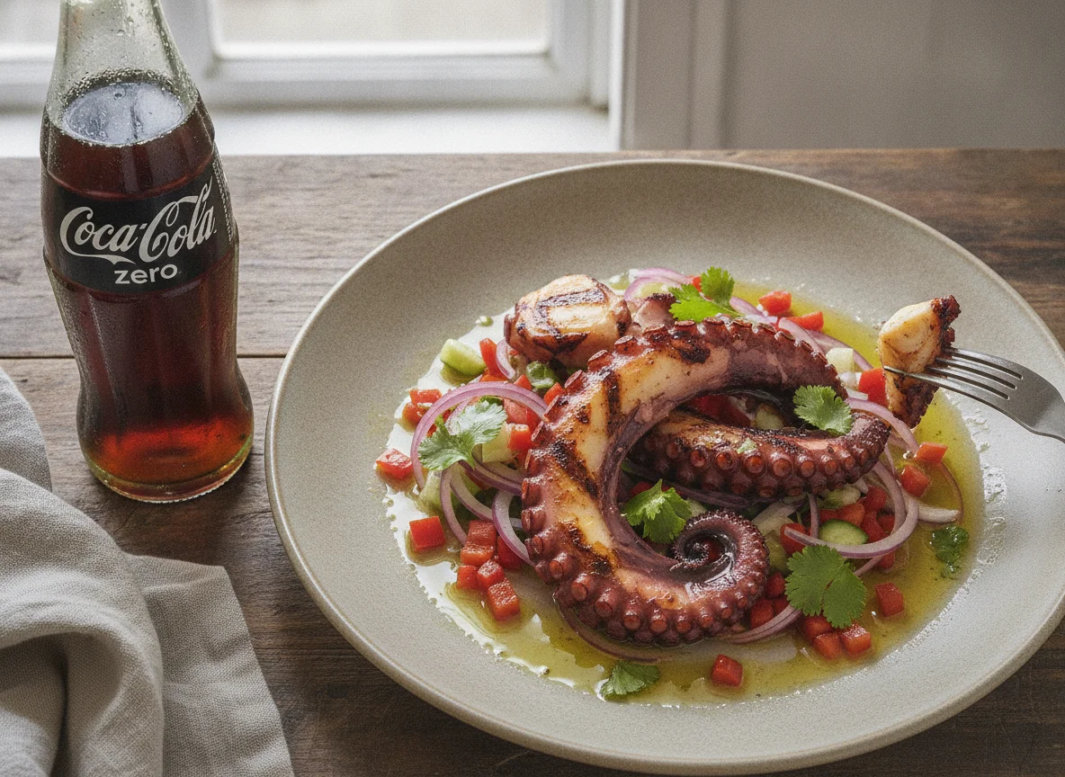 Pulpo a la parrilla con ensalada de vegetales photo