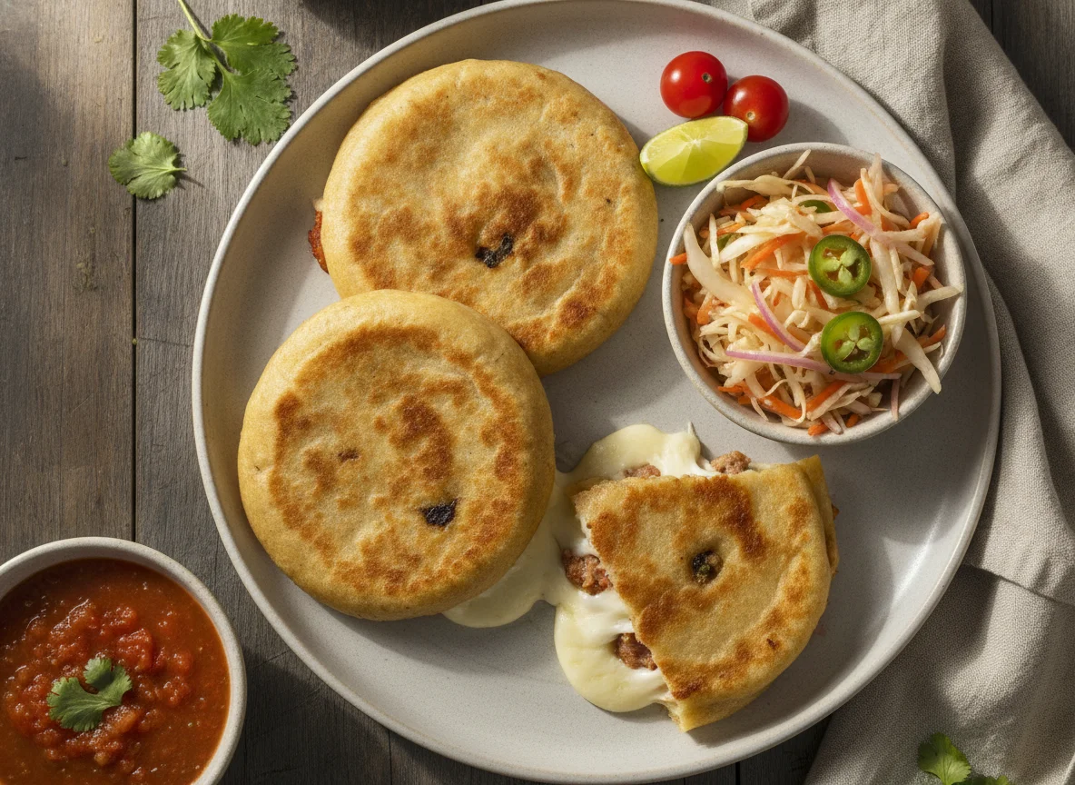 Pupusas con curtido y salsa photo