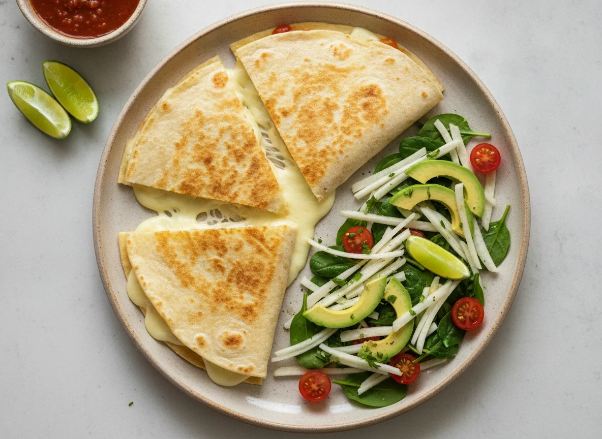 Quesadilla con ensalada de jícama y aguacate photo