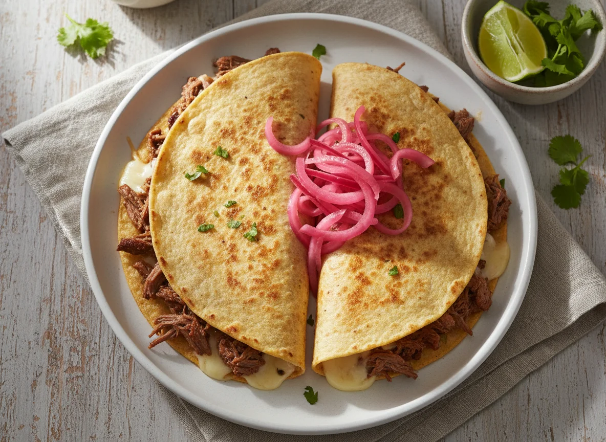 Quesadilla de carne con cebolla encurtida photo