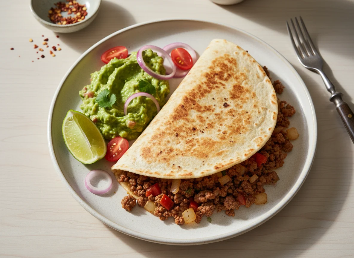 Quesadilla de carne con guacamole photo