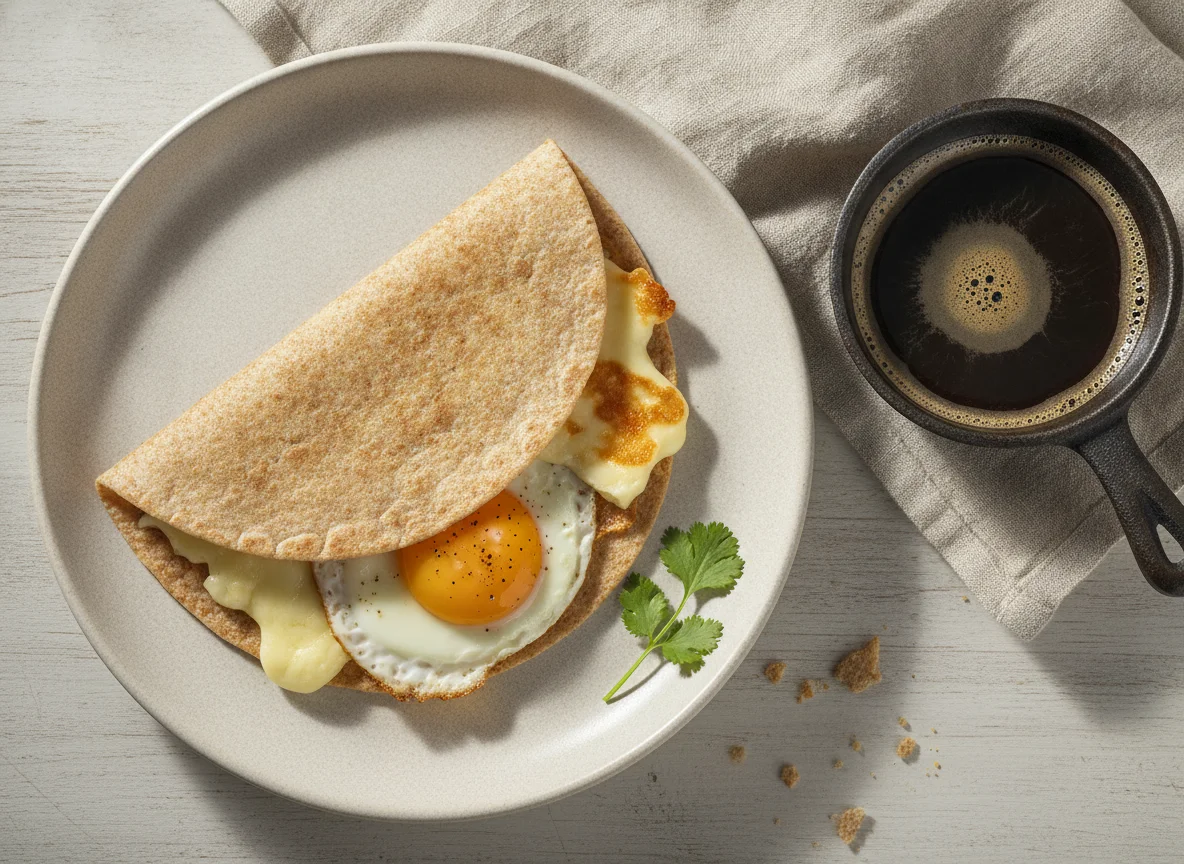 Quesadilla de huevo con café negro photo