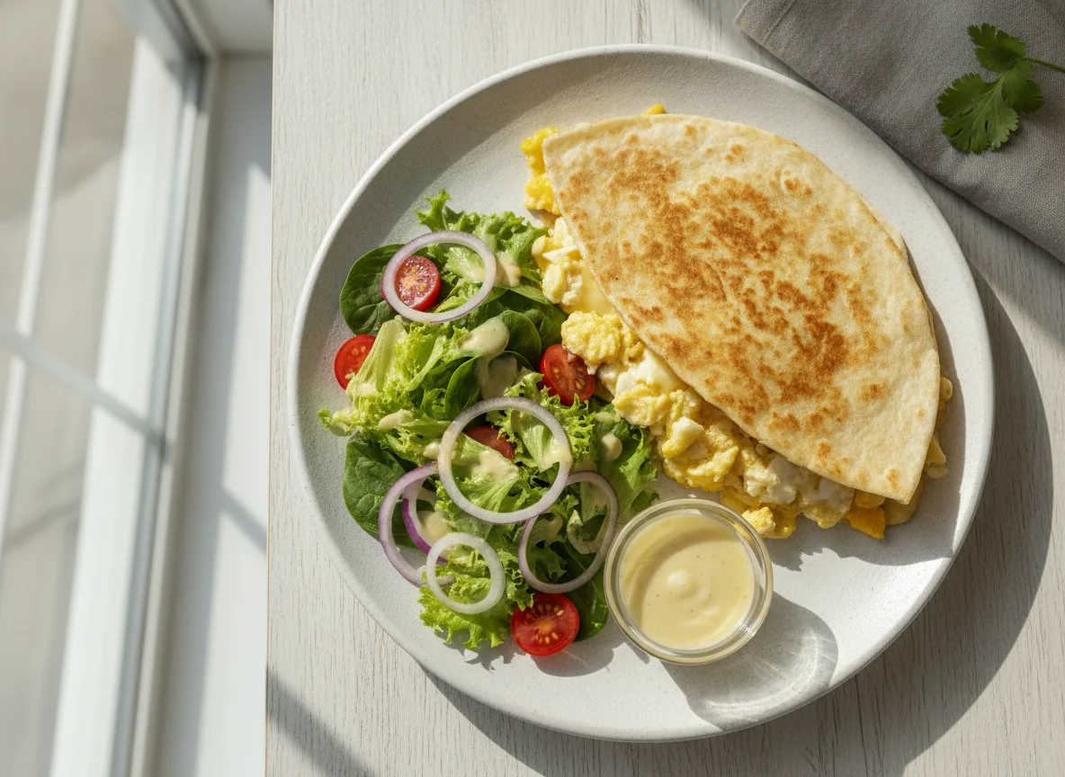 Quesadilla de huevo con ensalada photo