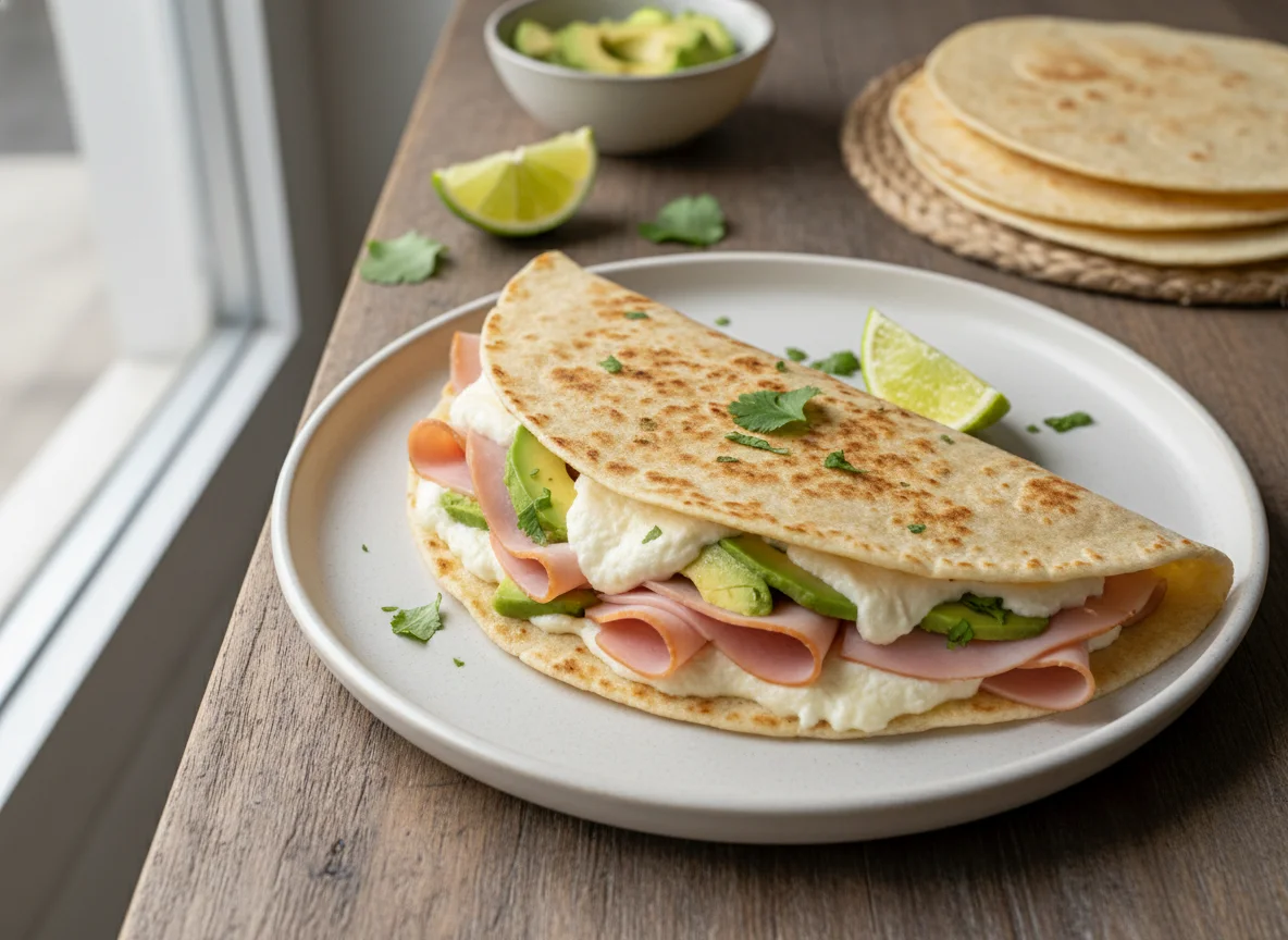 Quesadilla de jamón, queso y aguacate photo