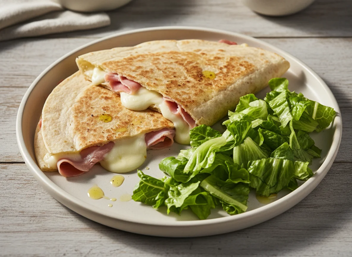Quesadilla de jamón y queso con lechuga photo