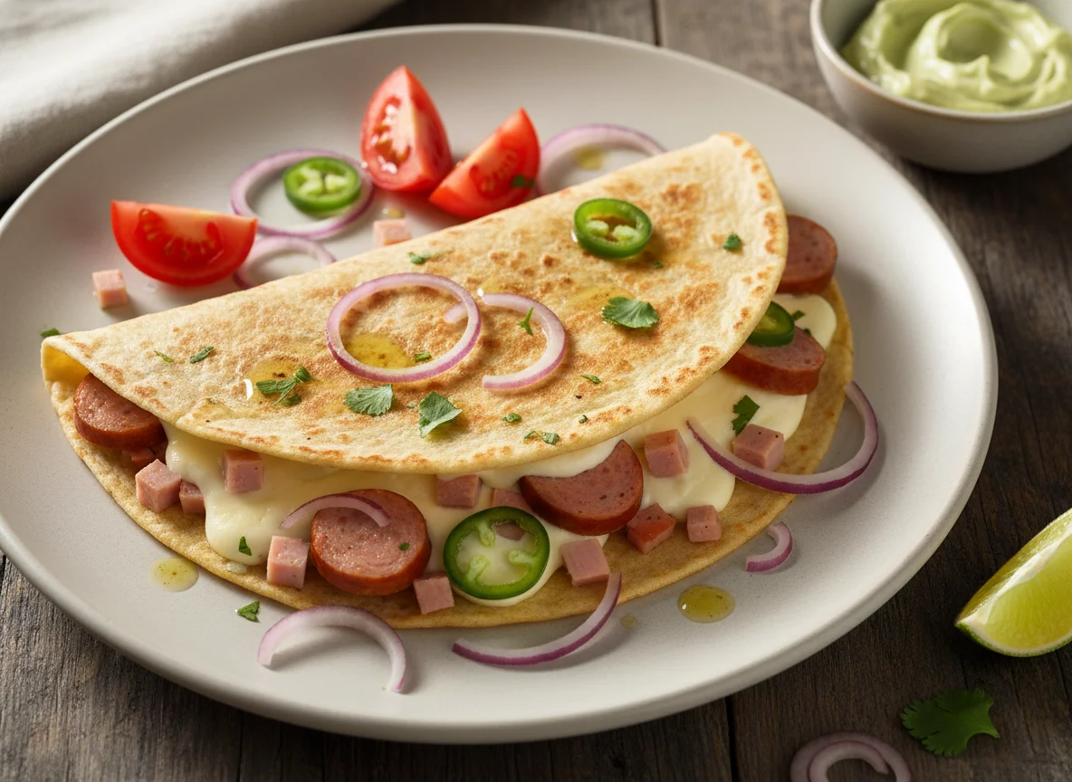 Quesadilla de jamón y salchicha photo