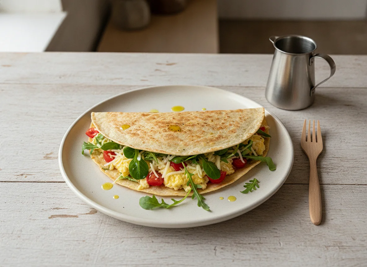 Quesadilla de tortilla de huevo con canónigos photo