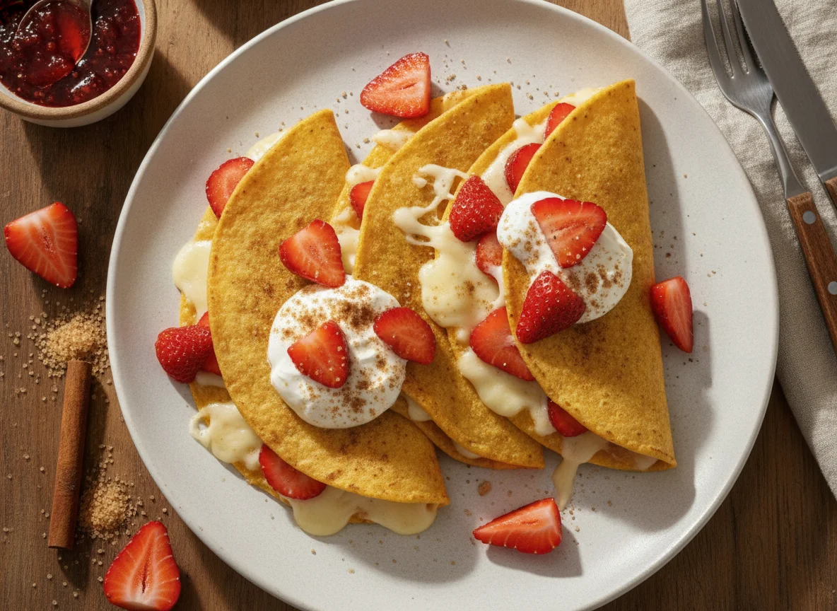Quesadillas con fresas con crema photo