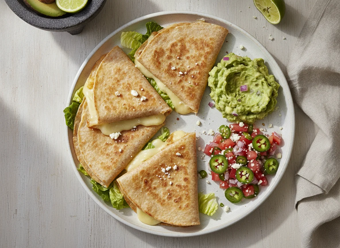 Quesadillas de harina integral con guacamole y pico de gallo photo