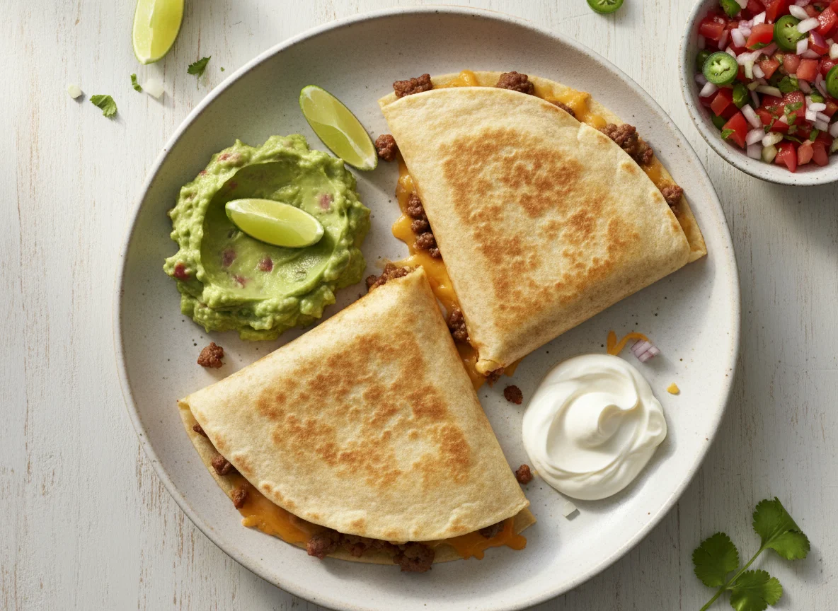 Quesadillas de ternera con guacamole y pico de gallo photo