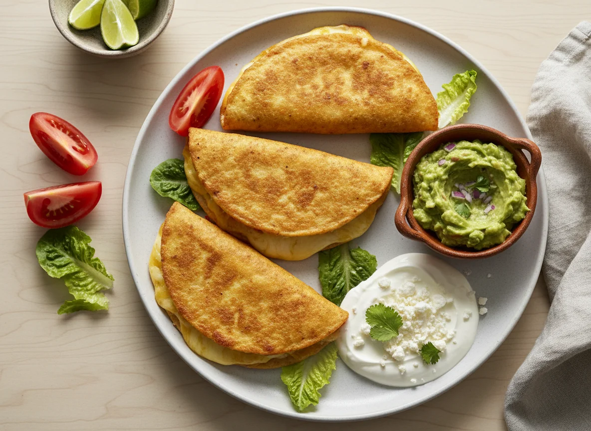 Quesadillas fritas con queso y guacamole photo