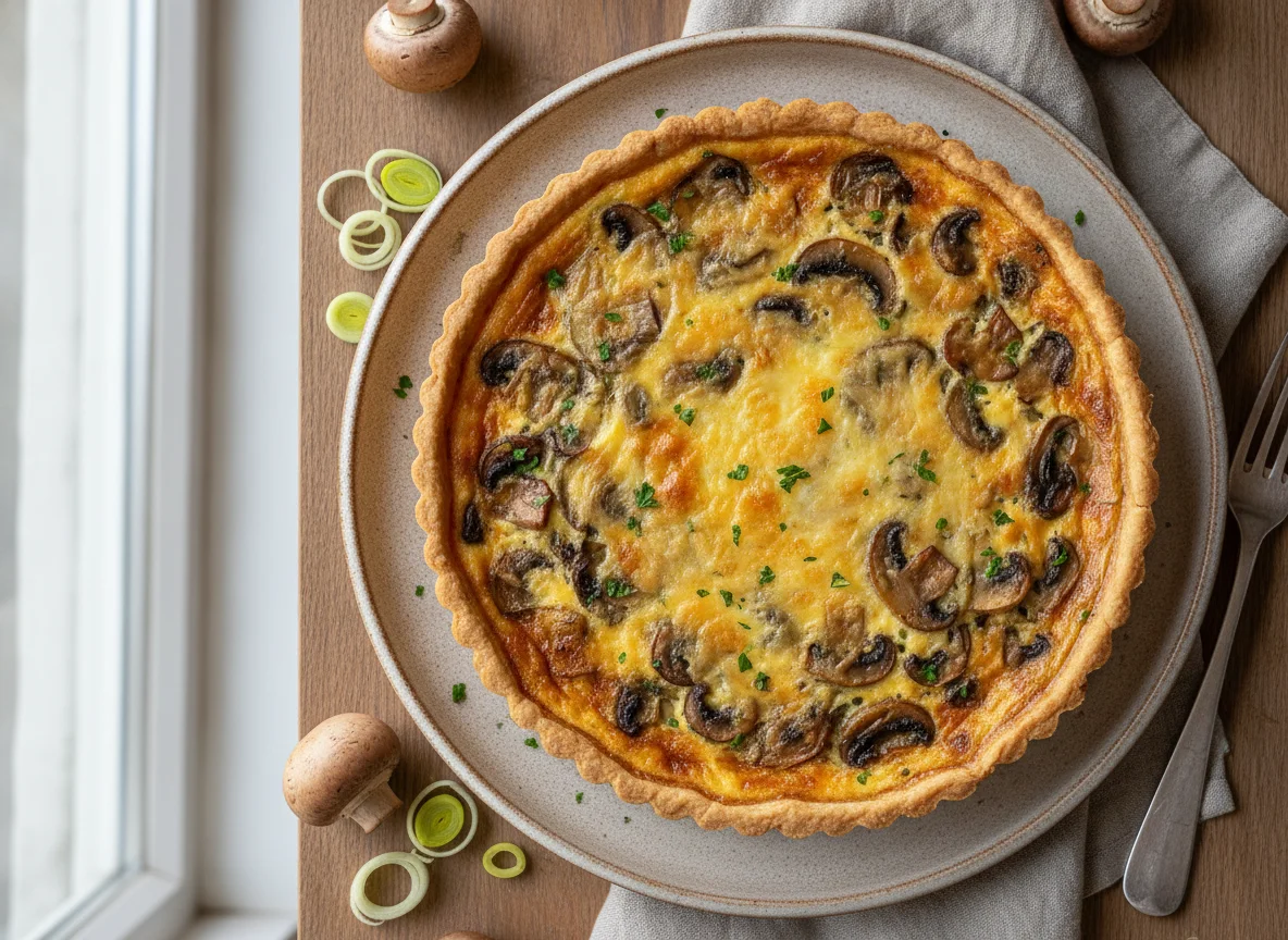 Quiche de champiñones y puerros photo