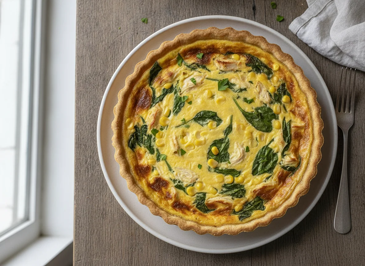 Quiche de espinaca, pollo y crema photo