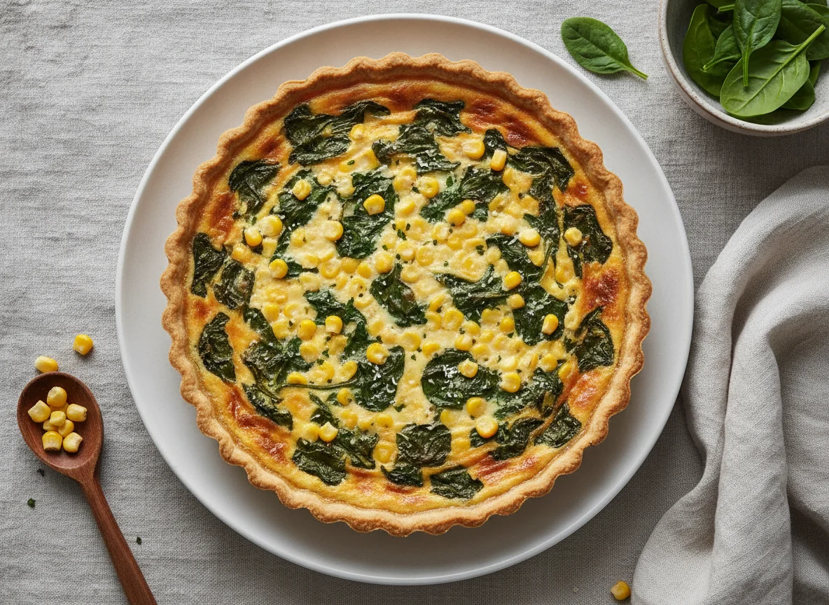 Quiche de espinacas y maíz photo