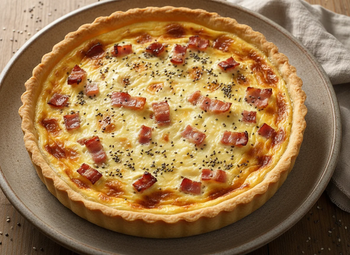 Quiche de queso y tocino con semillas photo