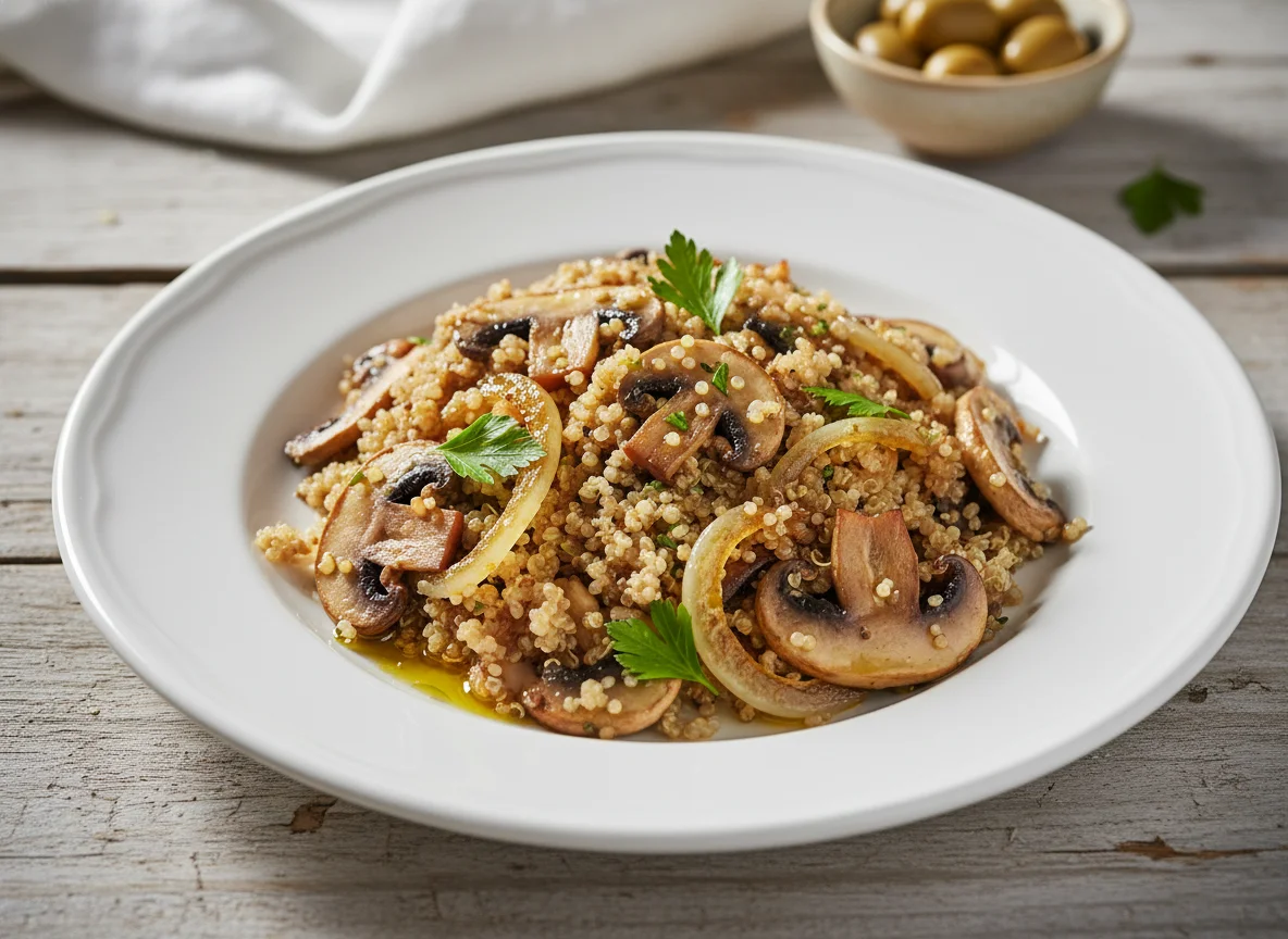 Quinoa con cebolla y champiñones photo