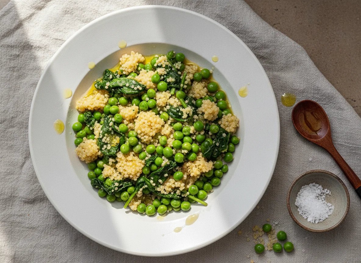 Quinoa con guisantes y espinacas photo