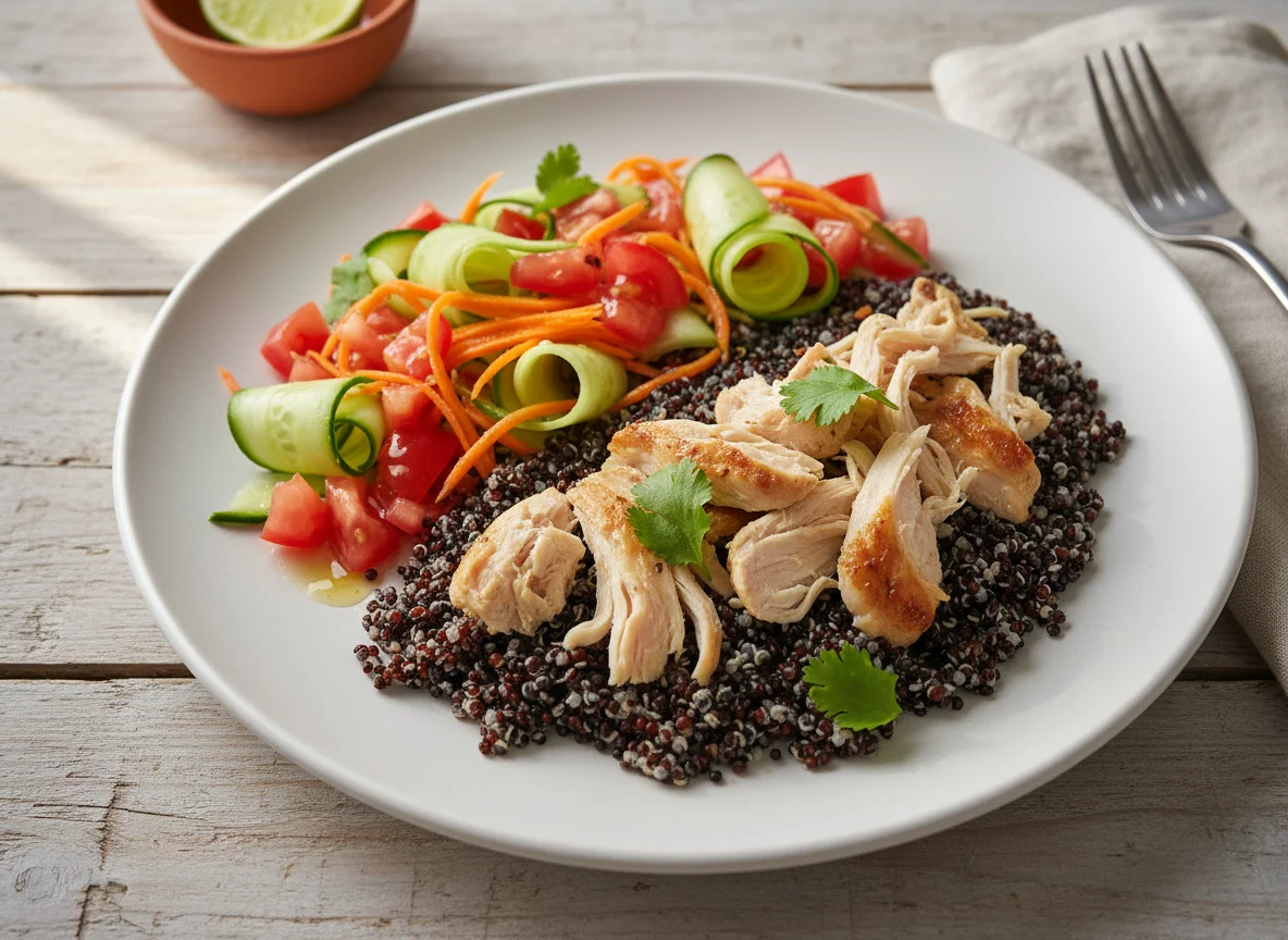Quinoa con pollo y ensalada photo