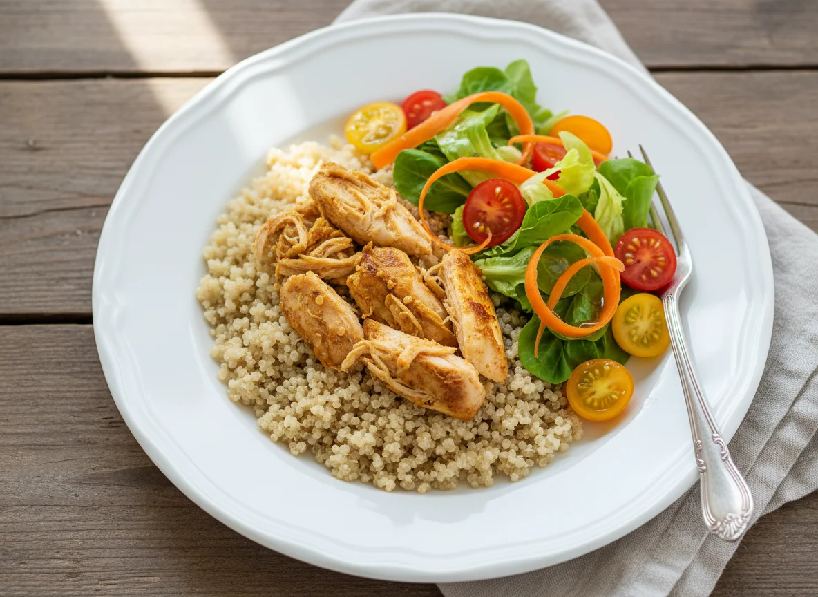 Quinoa con pollo y ensalada mixta photo