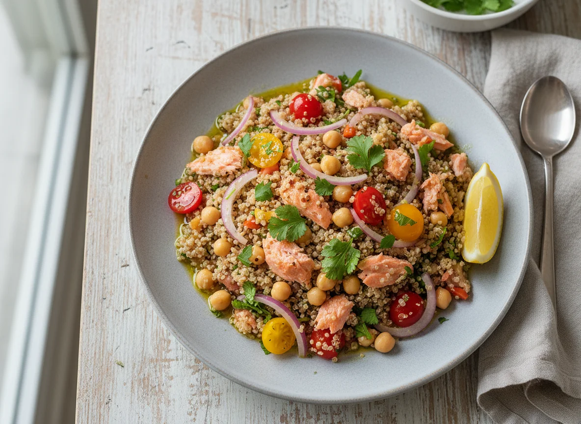 Quinoa con salmón y garbanzos photo