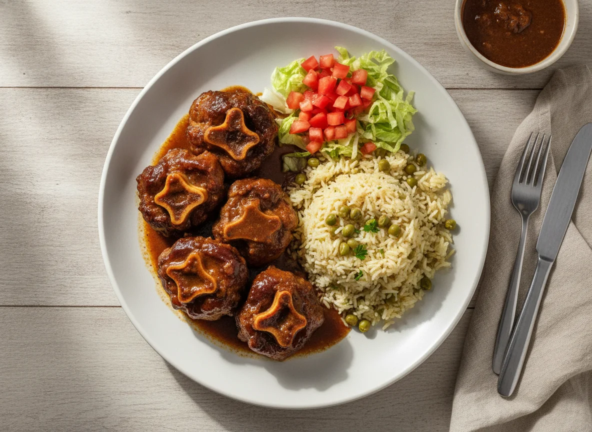 Rabo de toro con arroz y guandules photo